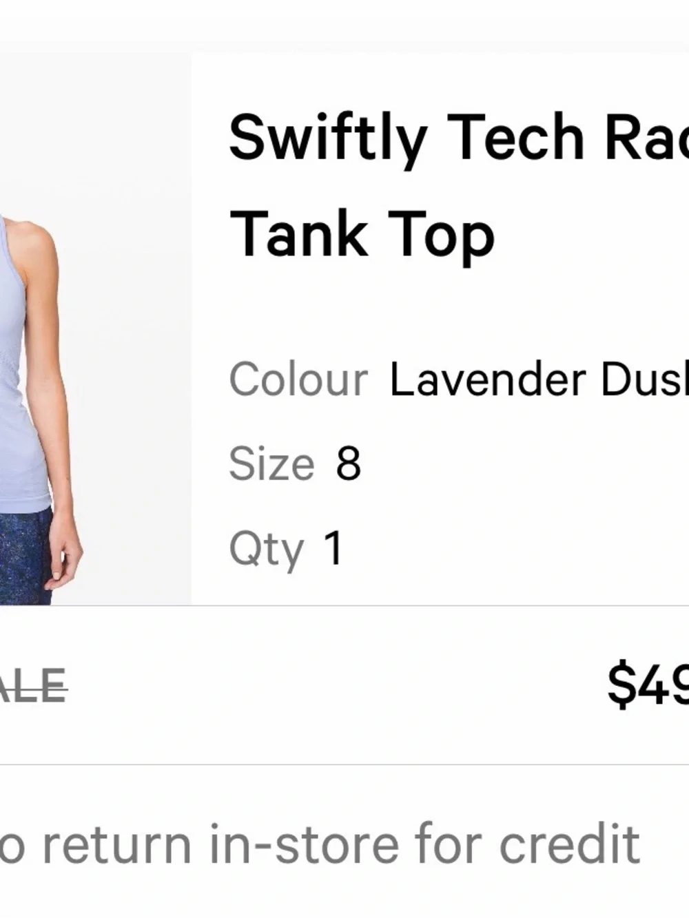 lululemon athletica Light Blue Racerback Tank Swiftly Tech hip length Lavendar